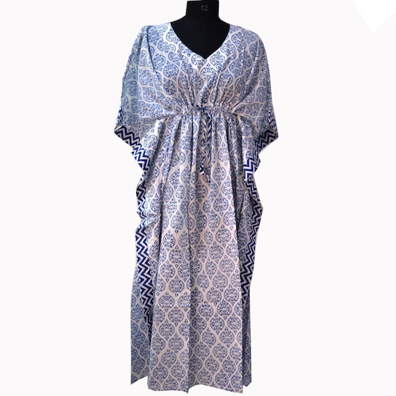cotton light weight summer wear beach wear dress Hand Block floral print women/'s kaftan maxi Gown nightwear