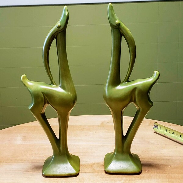 Pair of Green Art Deco Mid Century Haeger Gazelles