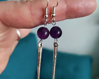 Boucles d'oreilles pendantes en Amethyste , pierre naturelle, boucles d'oreilles, Amethyste