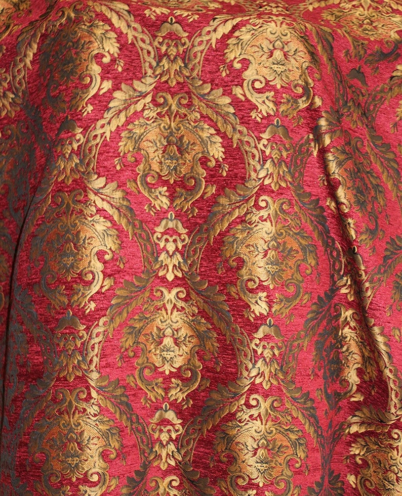 Damask tapestry chenille fabric upholstery fabric Red gold Etsy
