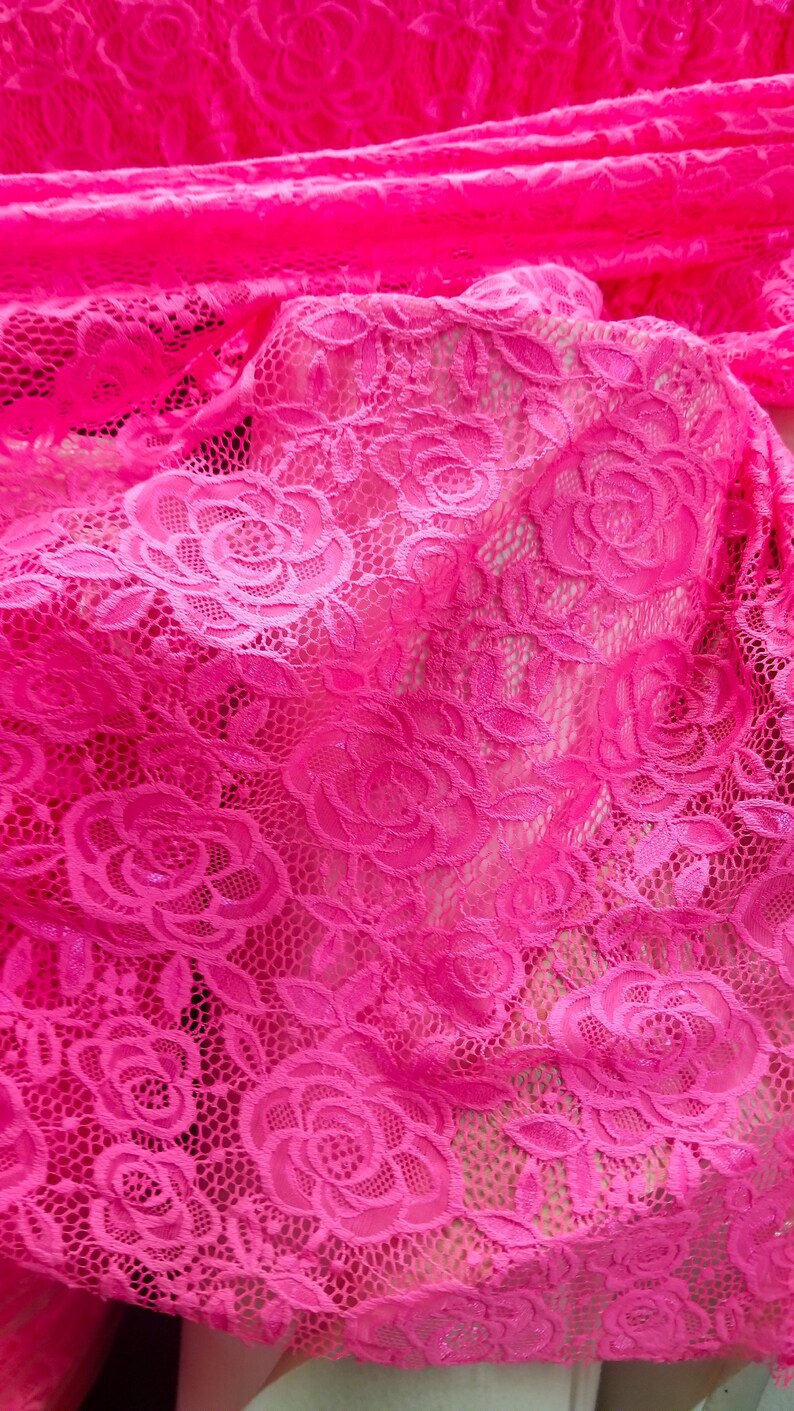 Stretch hot Pink lace fabric 58 inches wide sold by yard | Etsy