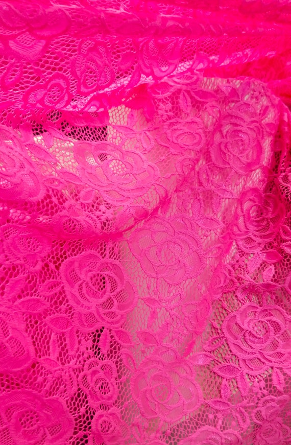 Stretch hot Pink lace fabric 58 inches wide sold by yard | Etsy