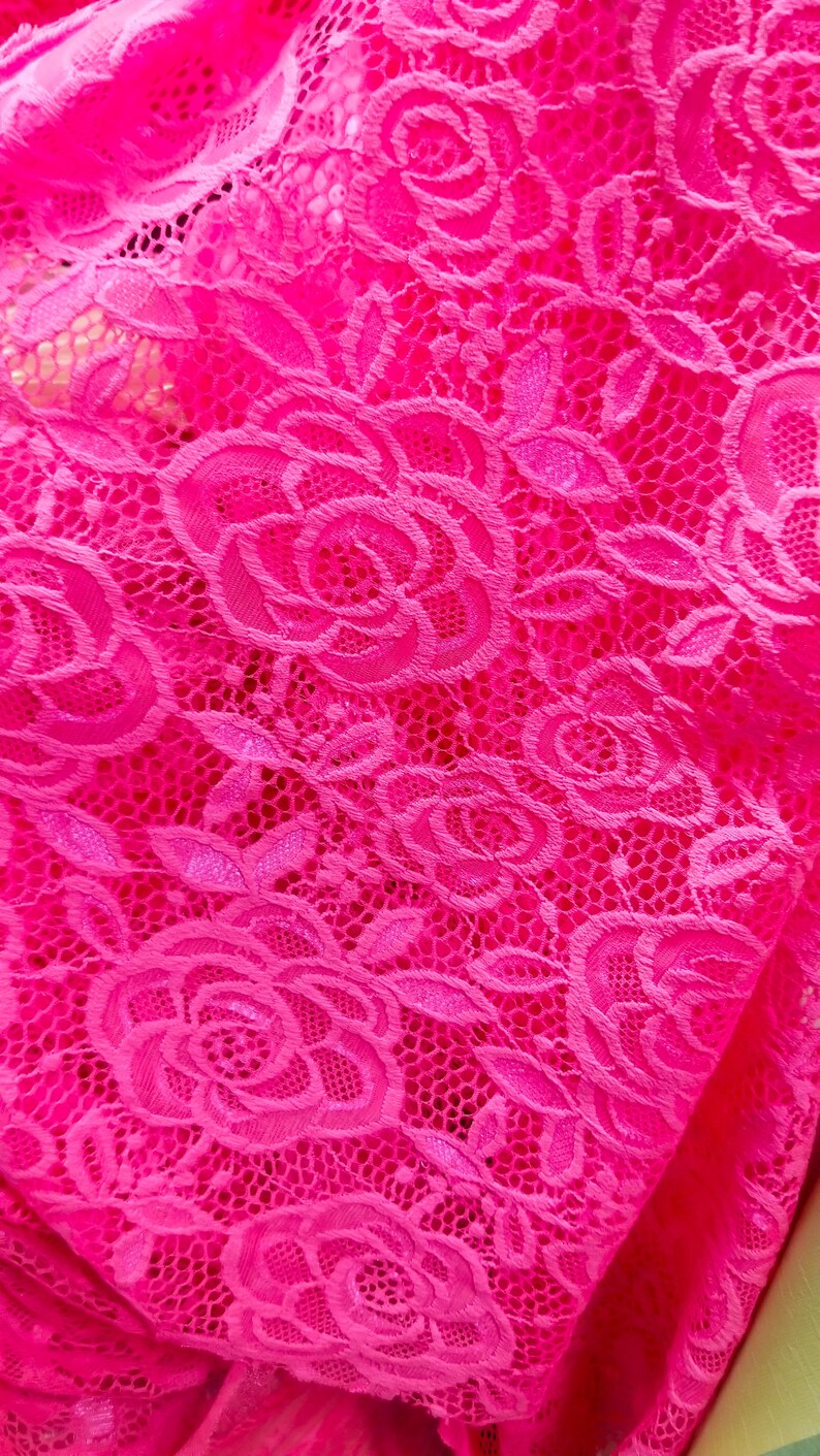 Stretch hot Pink lace fabric 58 inches wide sold by yard | Etsy