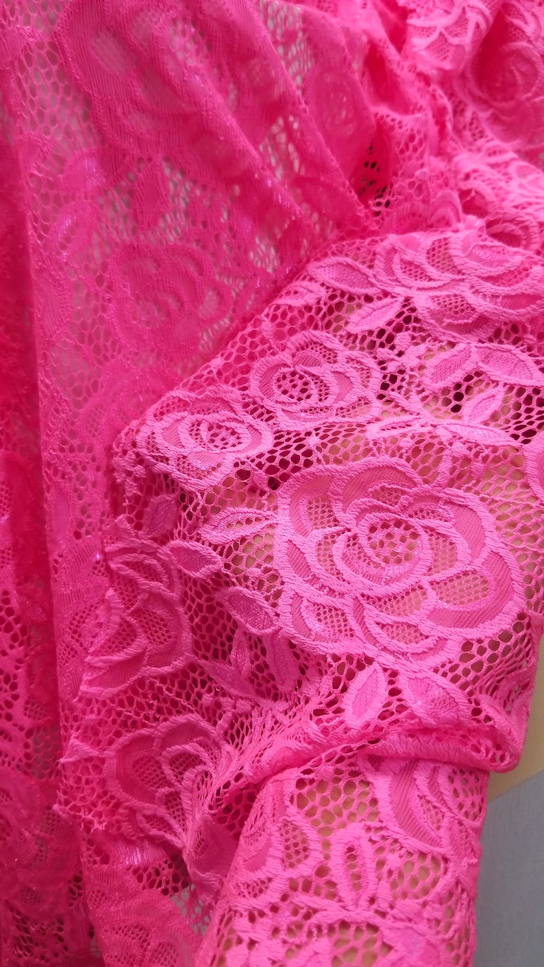 Stretch hot Pink lace fabric 58 inches wide sold by yard Etsy