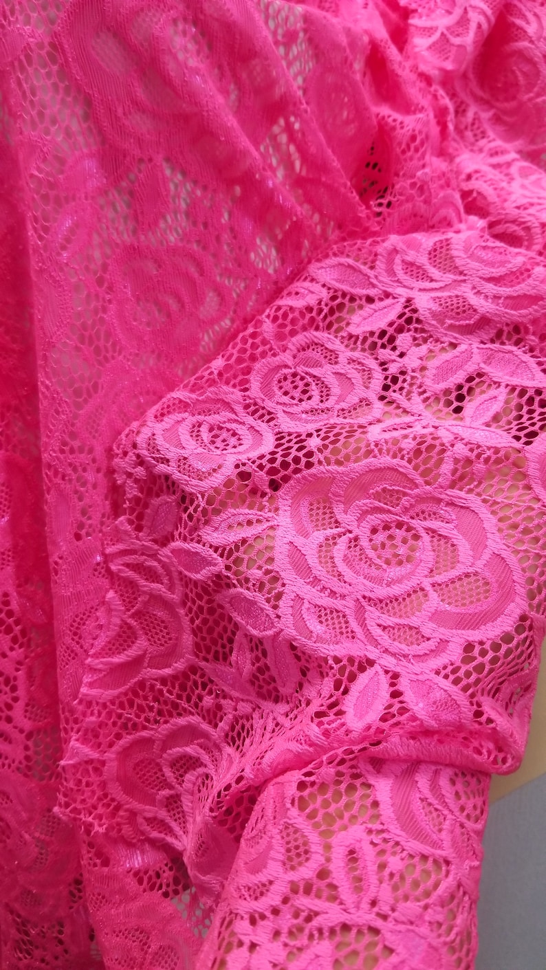 Stretch hot Pink lace fabric 58 inches wide sold by yard | Etsy