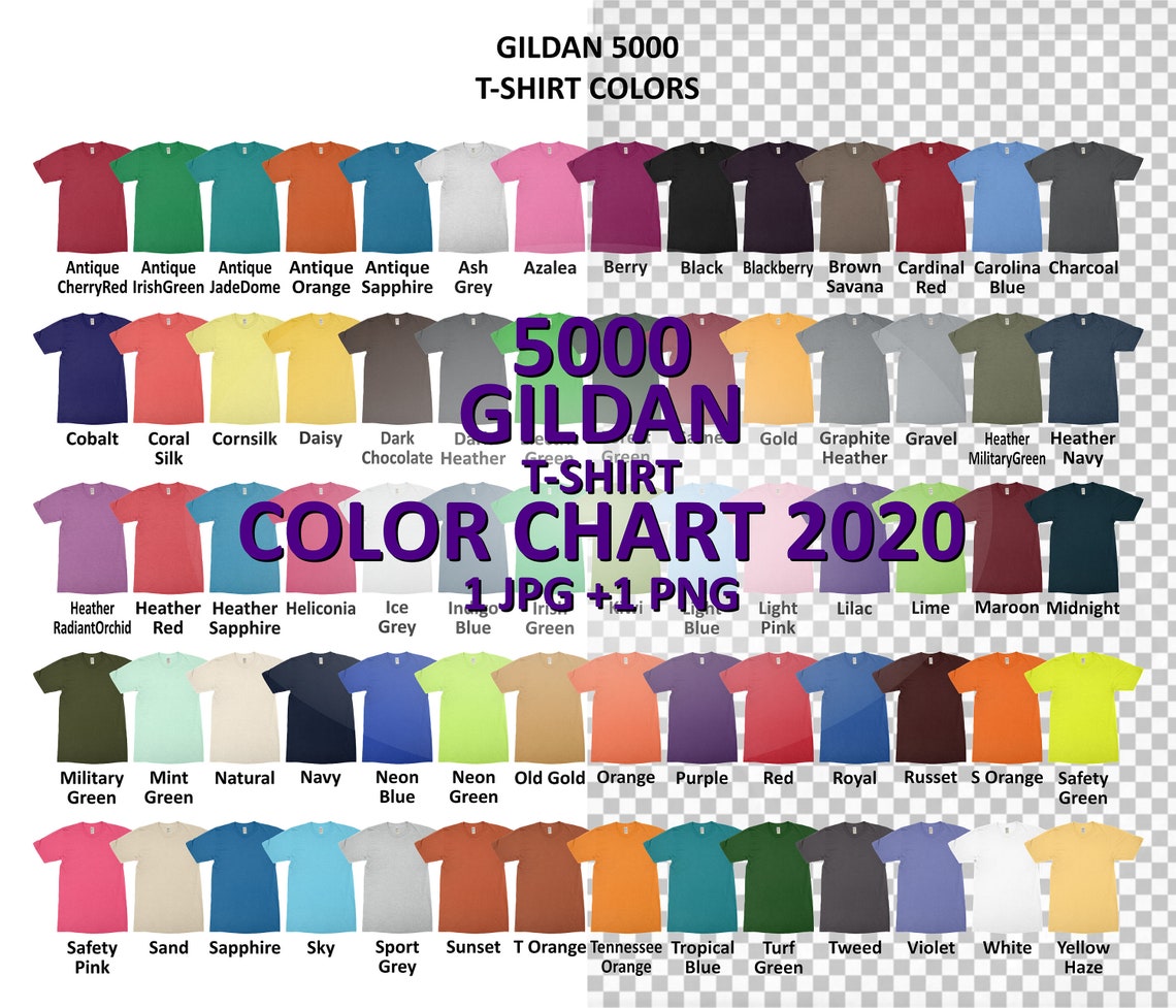 Color Chart GILDAN 5000 T-Shirt Color Chart JPG PNG | Etsy