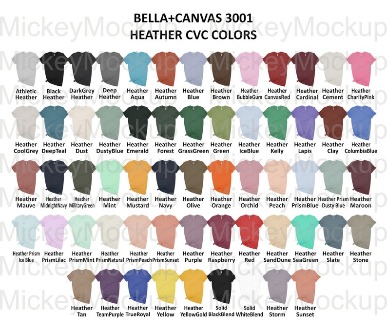 Download Color Chart Bella Canvas 3001 Jersey and Heather CVC PNG / | Etsy