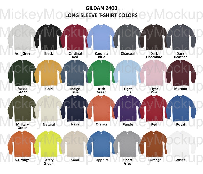 Color Chart GILDAN 2400 Long Sleeve T-shirt Color Chart JPG | Etsy