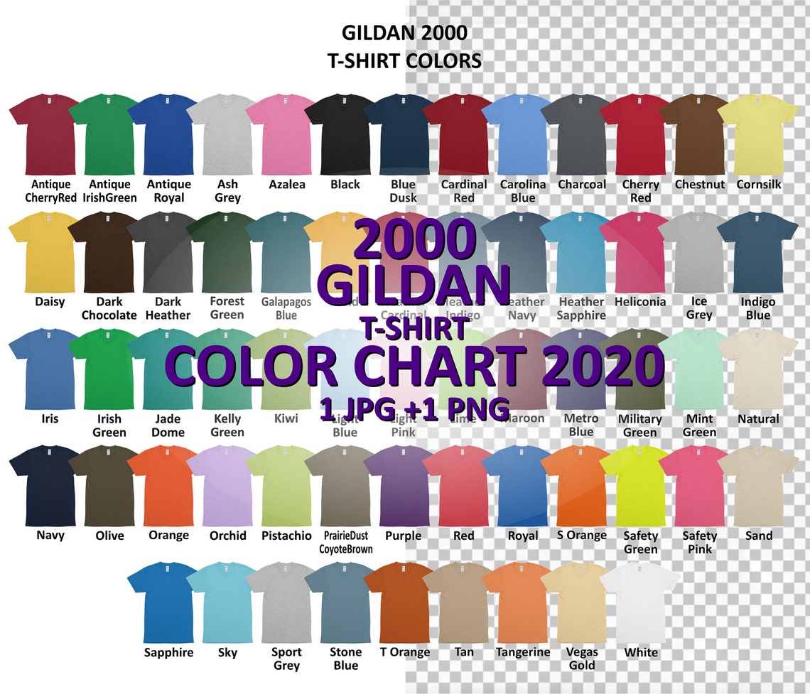 Color Chart GILDAN 2000 Ultra Cotton Adult T-Shirt JPG PNG | Etsy