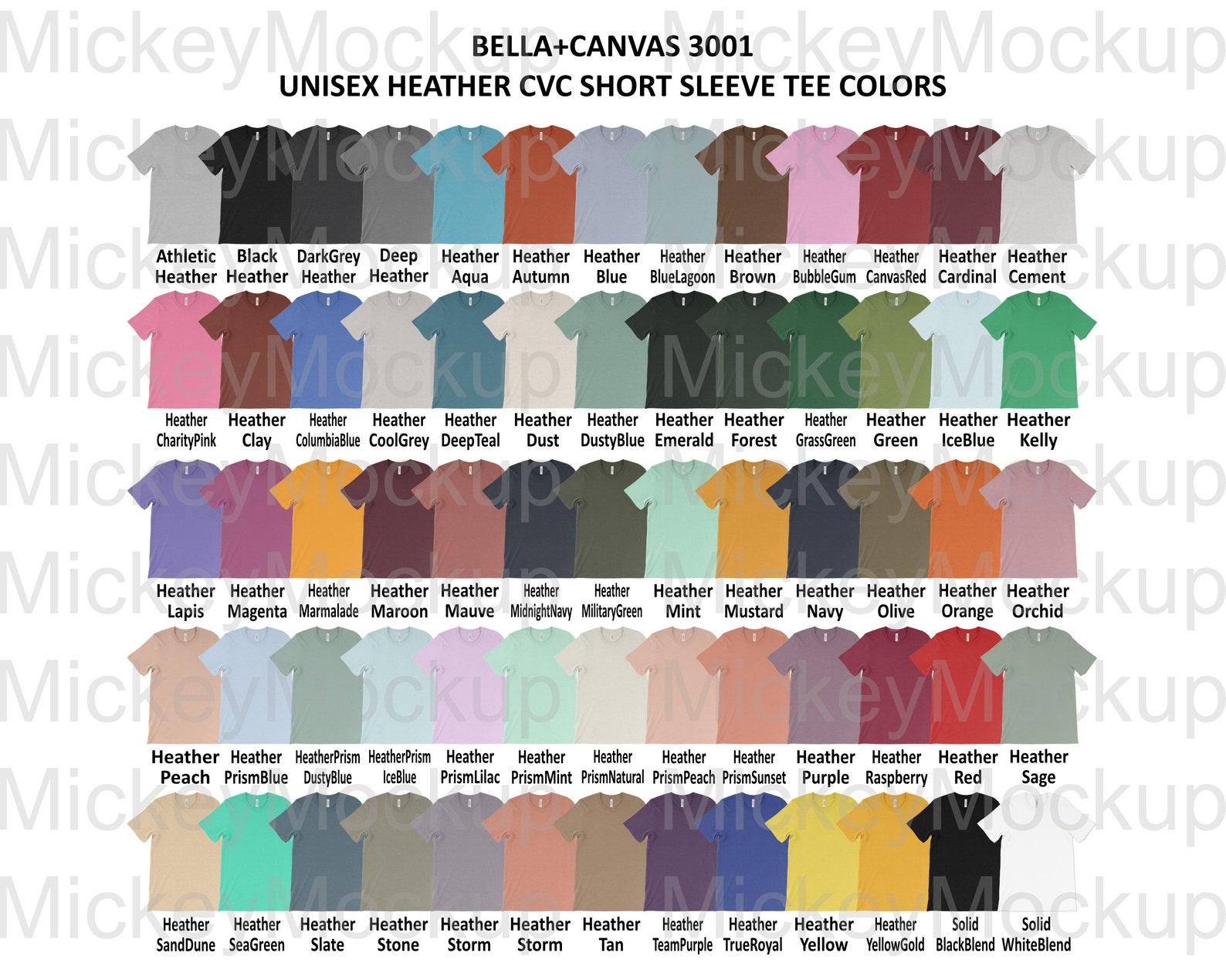 Download Color Chart Bella Canvas 3001 Jersey and Heather CVC. T-Shirt | Etsy