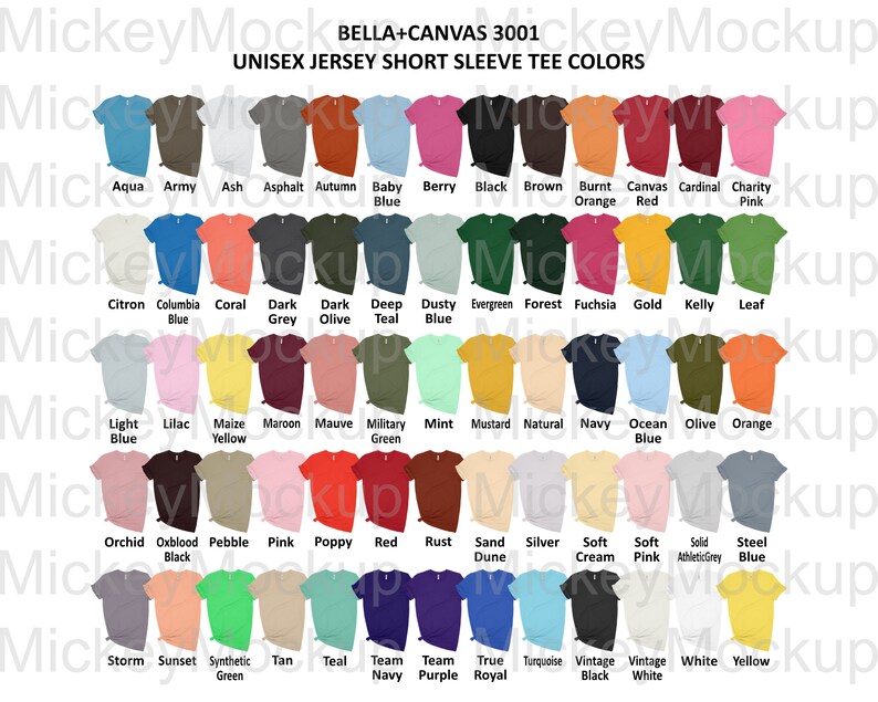Download Color Chart Bella Canvas 3001/3001CVC Jersey and Heather CVC | Etsy