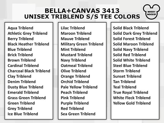 Bellacanvas 3413 Unisex Triblend S S Tee Colors 2019 On Etsy