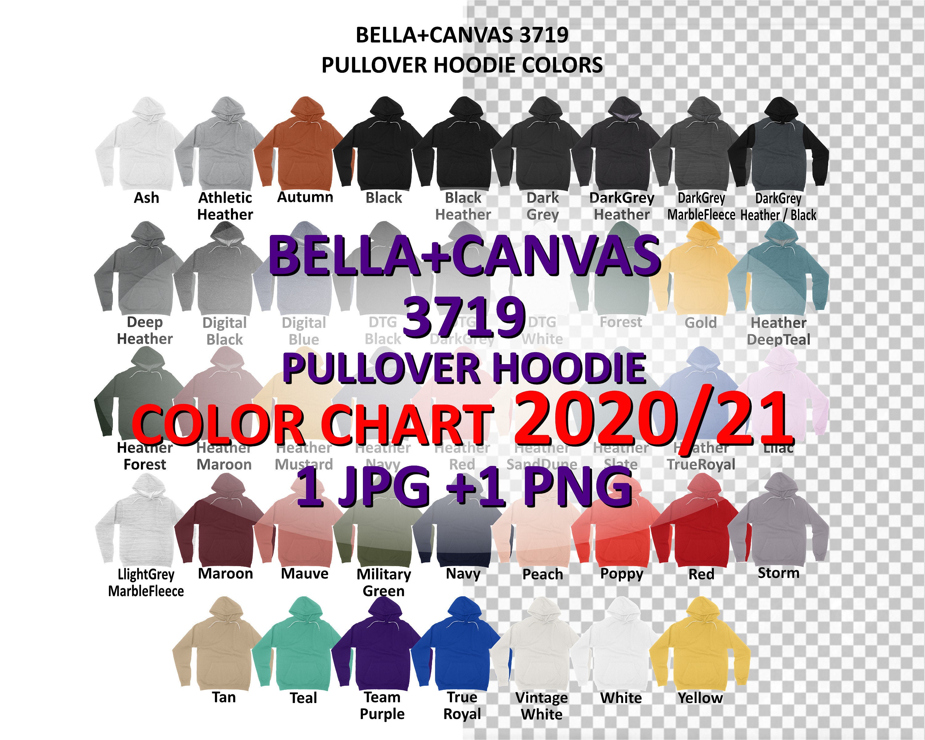 Color Chart Bellacanvas 3719 Hoodie 43 Colors Color Etsy
