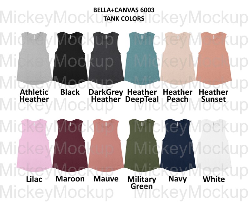 Download Color Chart BellaCanvas 6003 Women's Jersey Muscle Tank. | Etsy