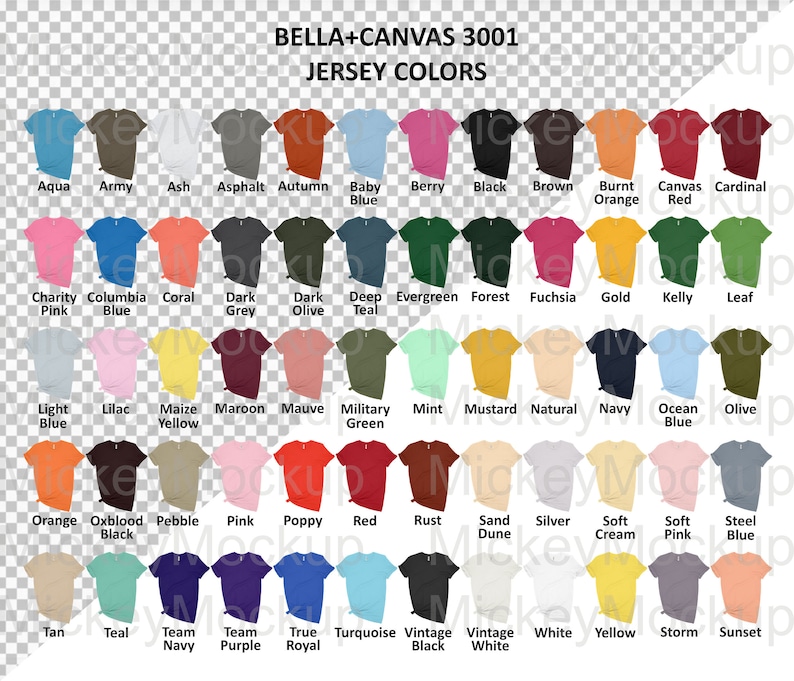Color Chart Bella Canvas 3001 Jersey and Heather CVC PNG / | Etsy
