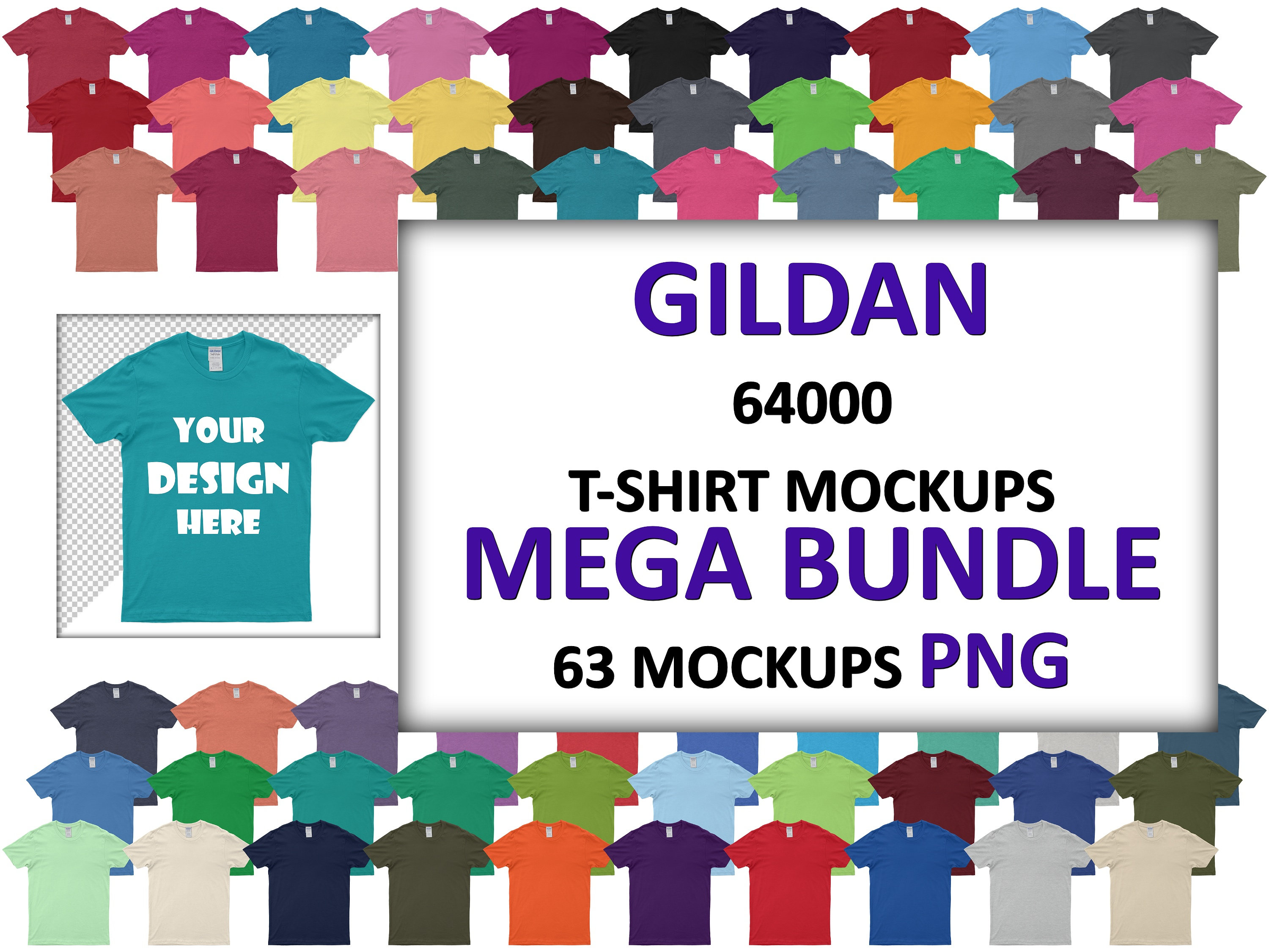 Download GILDAN 64000 T-Shirt Mockup Bundle on Transparent ...