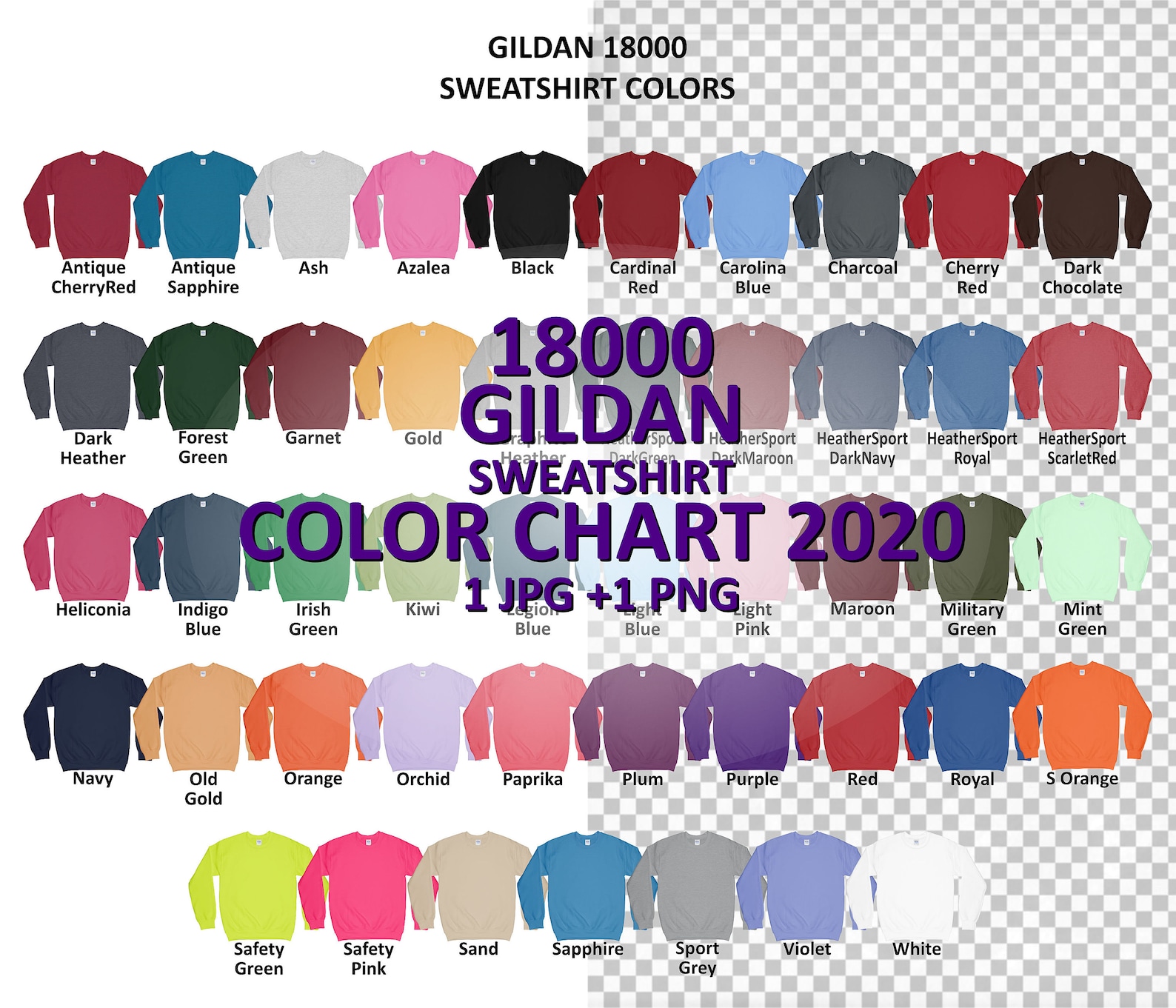 Color Chart GILDAN 18000 Adult Crewneck Sweatshirt JPG PNG | Etsy