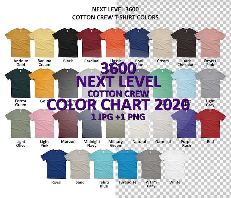Color Chart Next Level 3600 Cotton Crew T-shirt Color Chart | Etsy