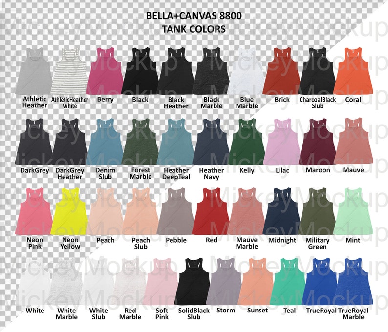 Download BellaCanvas 8800 Color Chart. Women's Flowy Racerback | Etsy