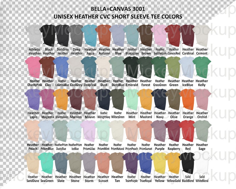 Download Color Chart Bella Canvas 3001/3001CVC Jersey and Heather ...
