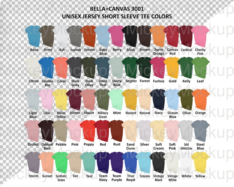 Download Color Chart Bella Canvas 3001/3001CVC Jersey and Heather CVC | Etsy