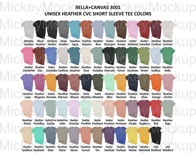 Download Color Chart Bella Canvas 3001/3001CVC Jersey and Heather CVC | Etsy