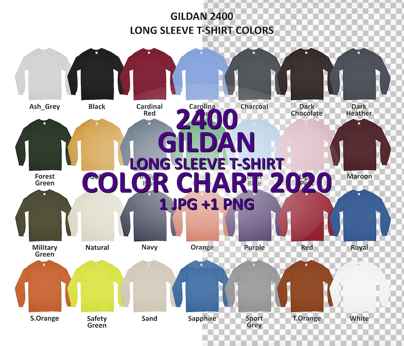 Color Chart GILDAN 2400 Long Sleeve T-shirt Color Chart JPG | Etsy