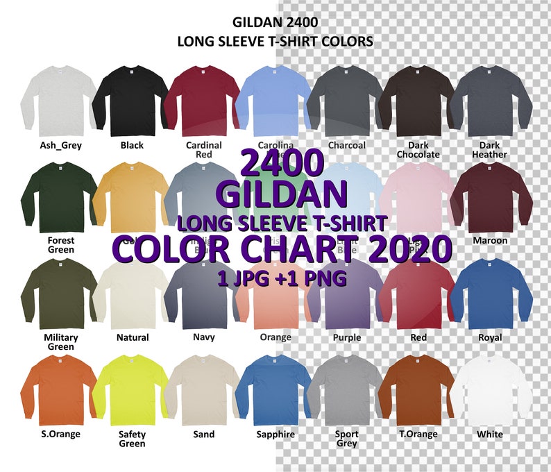 Color Chart GILDAN 2400 Long Sleeve T-shirt Color Chart JPG | Etsy