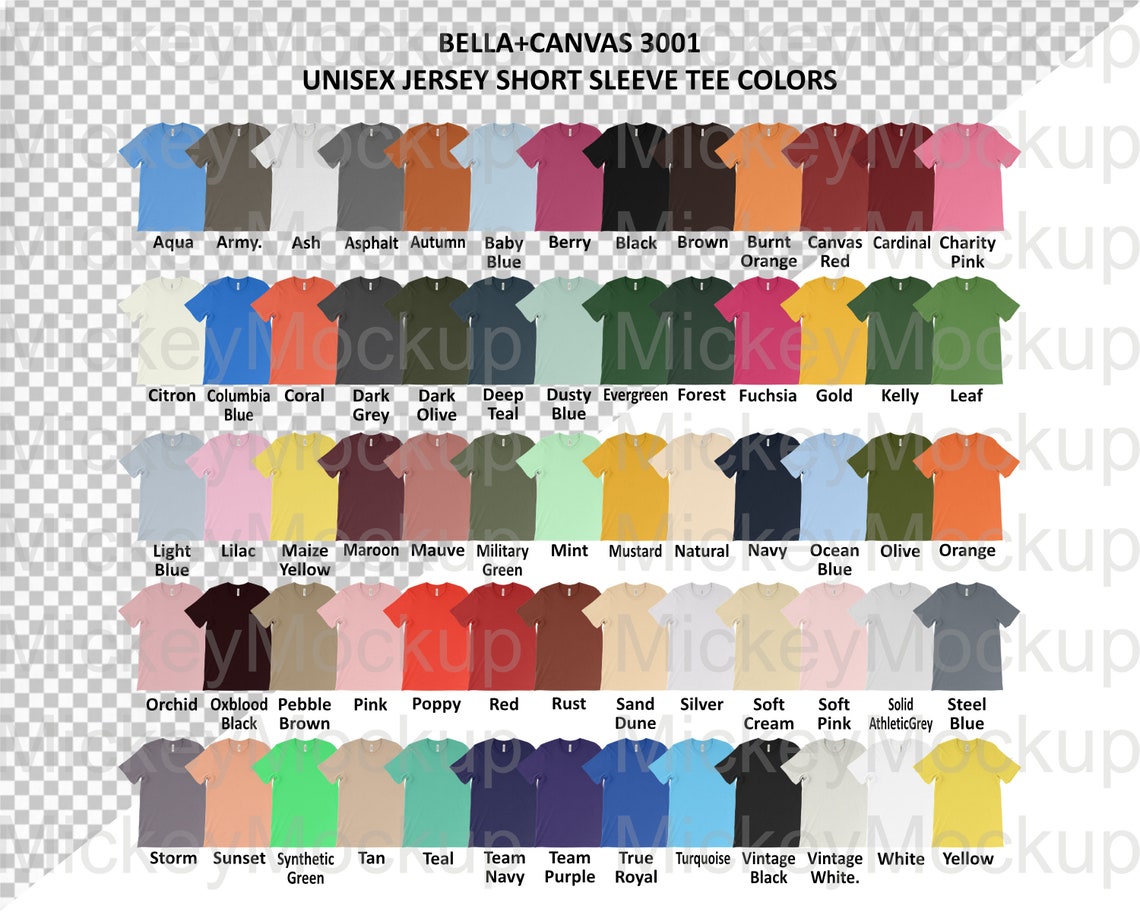 Download Color Chart Bella Canvas 3001 Jersey and Heather CVC. T-Shirt | Etsy
