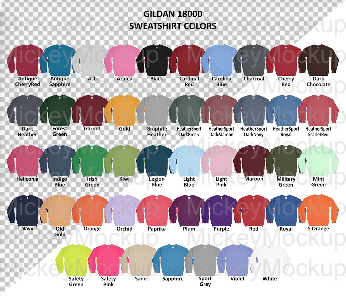 Color Chart GILDAN 18000 Adult Crewneck Sweatshirt JPG PNG Etsy