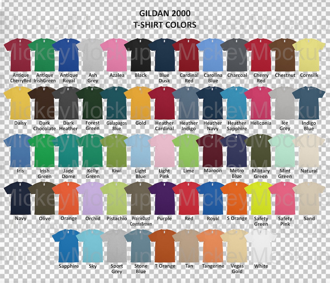 Color Chart GILDAN 2000 Ultra Cotton Adult T-Shirt JPG PNG | Etsy