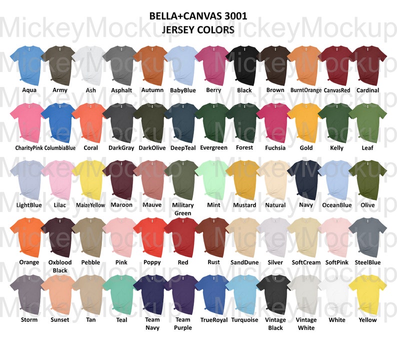 BellaCanvas 3001 Jersey and Heather CVC. Unisex T-Shirt Color | Etsy