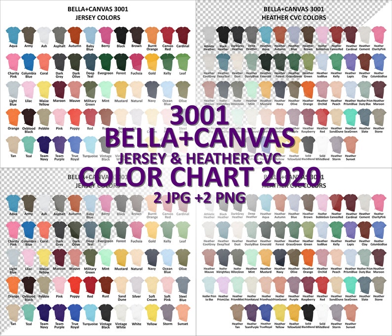 Color Chart Bella Canvas 3001 Jersey and Heather CVC PNG / | Etsy