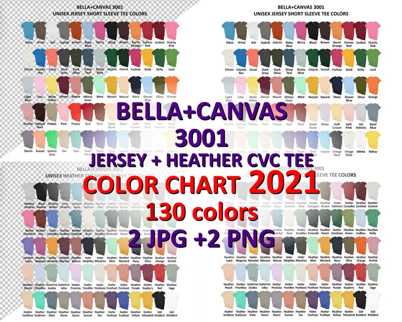 Download Color Chart Bella Canvas 3001/3001CVC Jersey and Heather CVC | Etsy