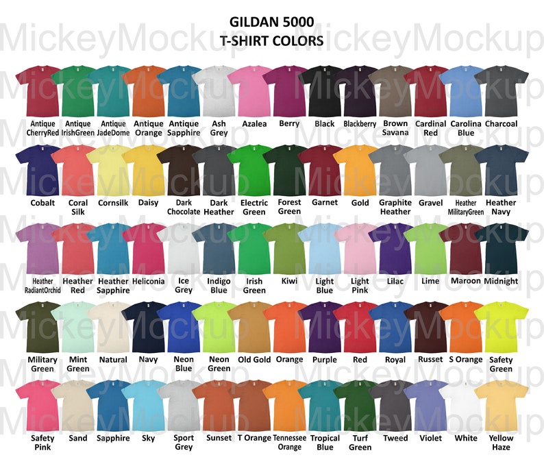 Color Chart GILDAN 5000 T-Shirt Color Chart JPG PNG | Etsy