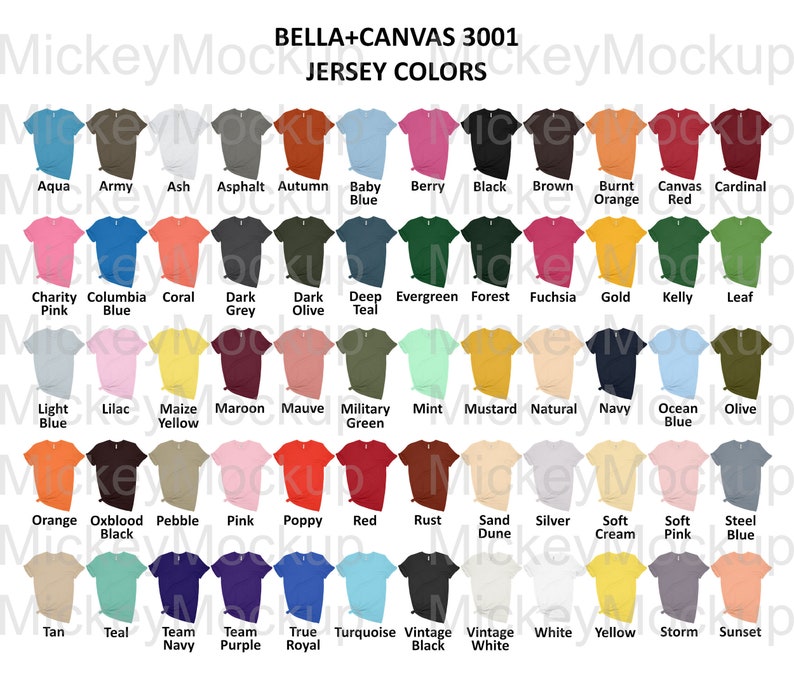 Download Color Chart Bella Canvas 3001 Jersey and Heather CVC PNG / | Etsy