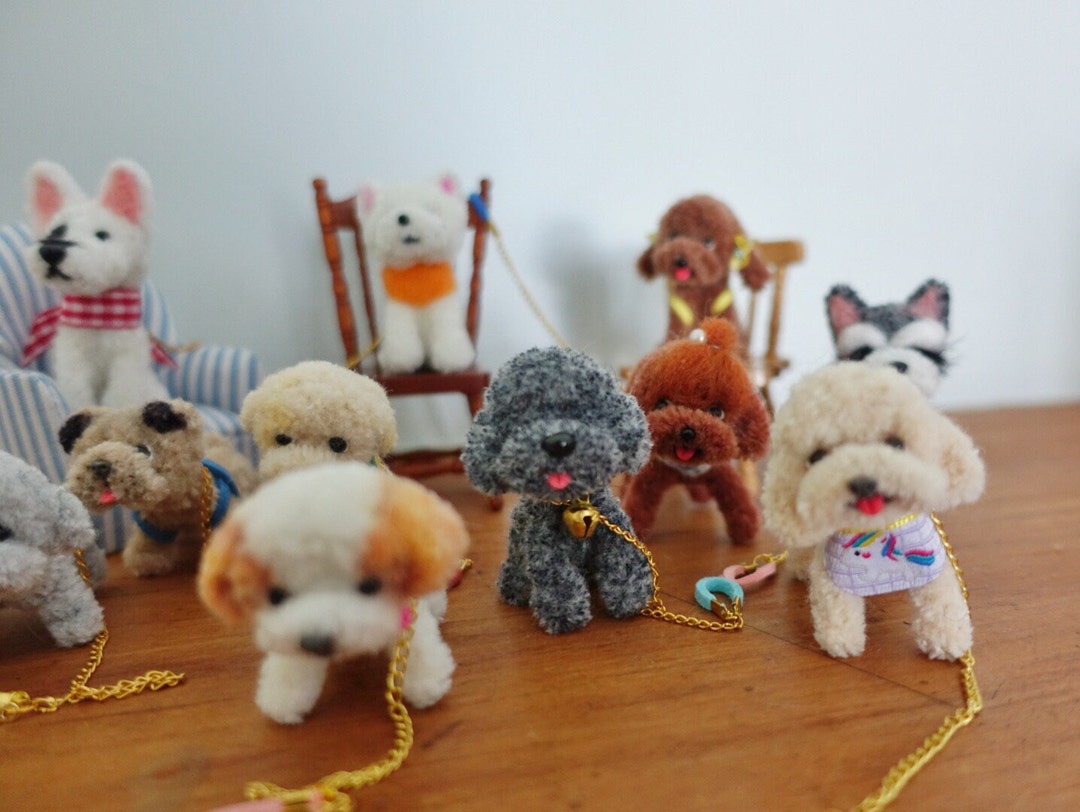Handmade Mini Pipe Cleaner Dogs With Leash, Ob11 Doll, Art Doll, Doll