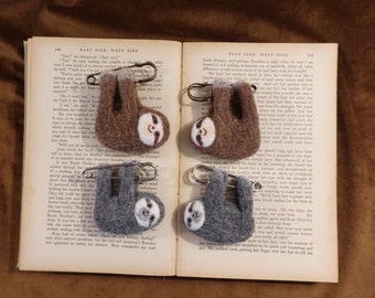needle felted sloth brooch, pin, handmade pure New Zealand Wool Felt Gift, sloth brooch pin, felted animal