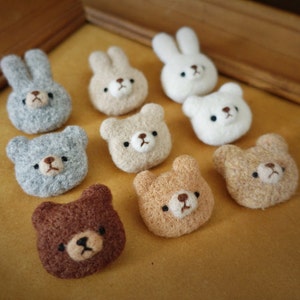 needle felted bear bunny cookie brooch,  bunny pin, handmade pure New Zealand Wool Felt Gift, felt animal, rabbit lover present, bear lover