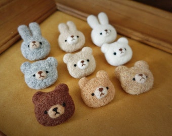 needle felted bear bunny cookie brooch,  bunny pin, handmade pure New Zealand Wool Felt Gift, felt animal, rabbit lover present, bear lover