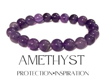 6-8mm Amethyst beaded stretch bracelet, purple healing gemstone mala, boho stacking birthstone bracelet, yoga crystal protection bracelet
