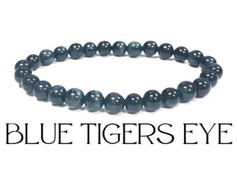 6mm blue tigers eye beaded stretch bracelet, boho stacking chakra gemstone mala for men and women, hawks eye yoga protection bracelet,