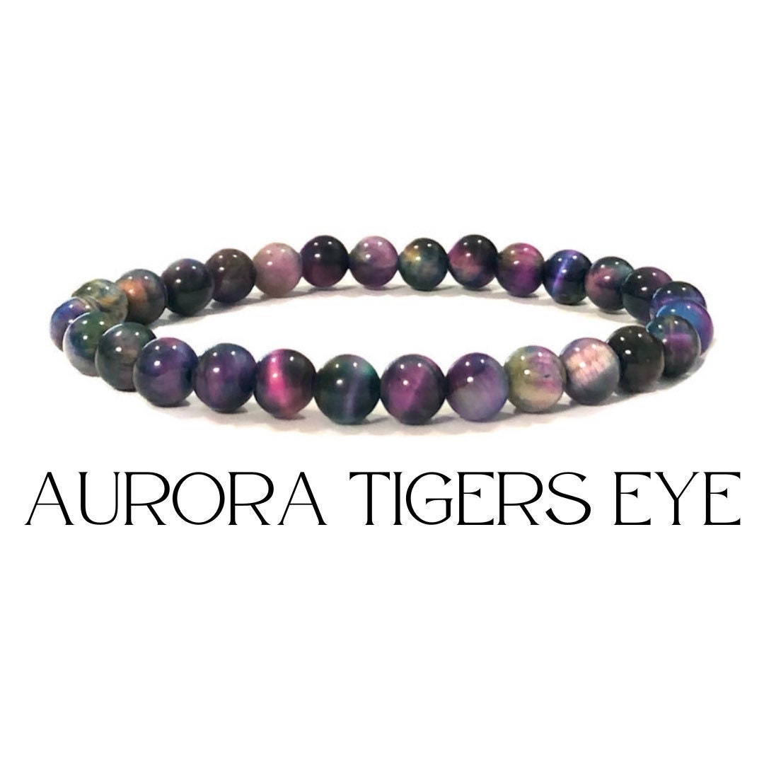 Purple Tigers Eye 8MM Ball Bead Gemstones Stretch Bracelet Set