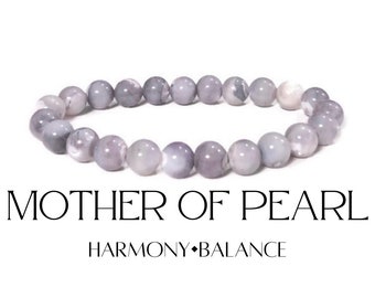 8mm mother of pearl beaded stretch bracelet, healing stackable gemstone mala bracelet, everydat boho bracelet for women, balace and harmony