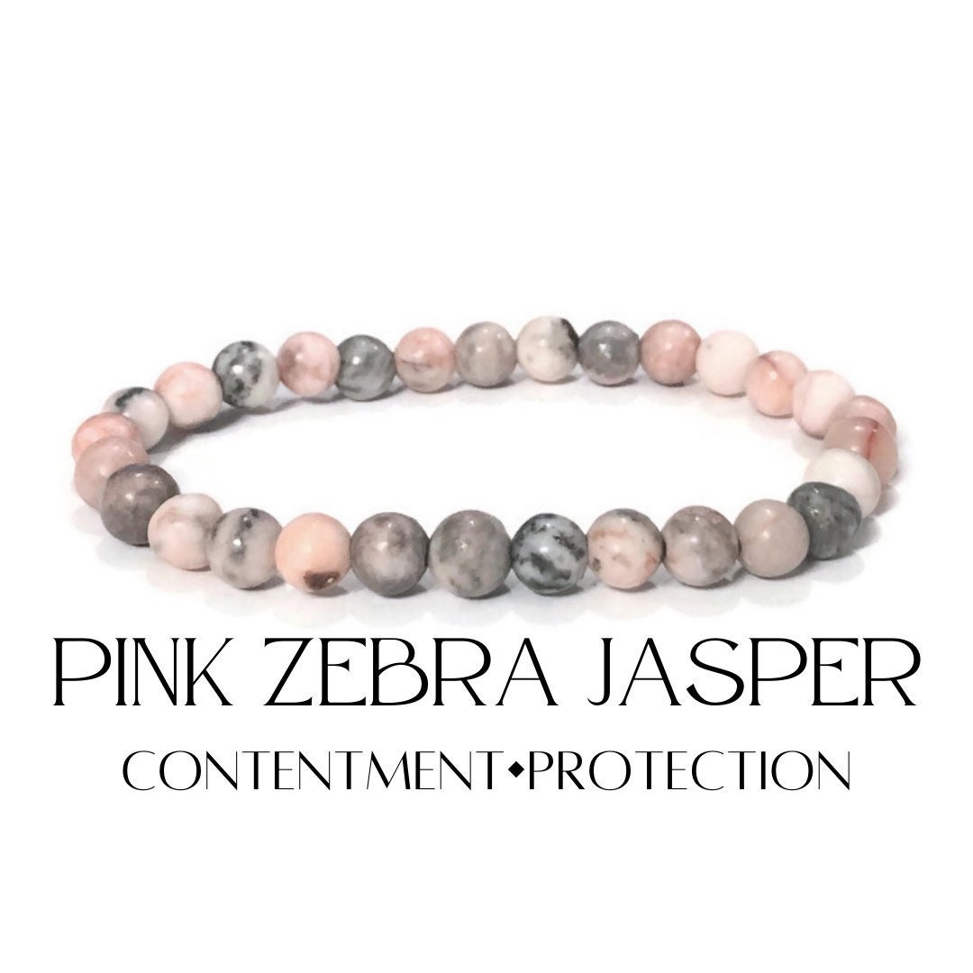 6mm Pink Zebra Jasper Beaded Stretch Bracelet Chakra Healing Etsy