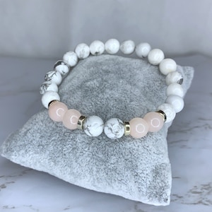White Jade Gemstone Bracelet Reiki Infused 6.5 inches / 16.5 cm Dyed Howlite
