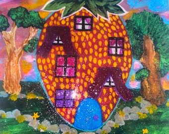 Impresión de arte Giclee de la casa de la fresa
