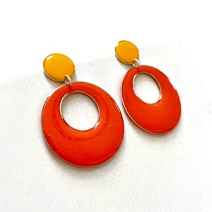 60s Circle Dangle Earrings: Coloured Silver Earrings