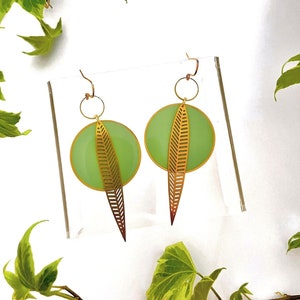 Leaf Dangle Earrings, Bold Statement Earrings, Womens Sage Green Earrings, Large Dangle Earrings, Unique Earrings UK, Oversized Earrings