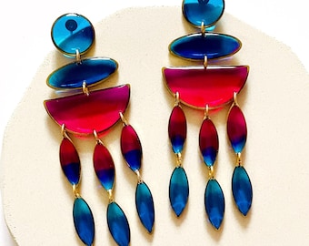 Colourful Statement Earrings, Big Brass and Resin Earrings